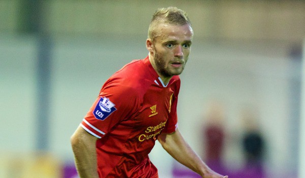 MANCHESTER, ENGLAND - Monday, September 23, 2013: Liverpool's Ryan McLaughlin in action against Manchester City during the Under 21 FA Premier League match at Ewen Fields. (Pic by David Rawcliffe/Propaganda)