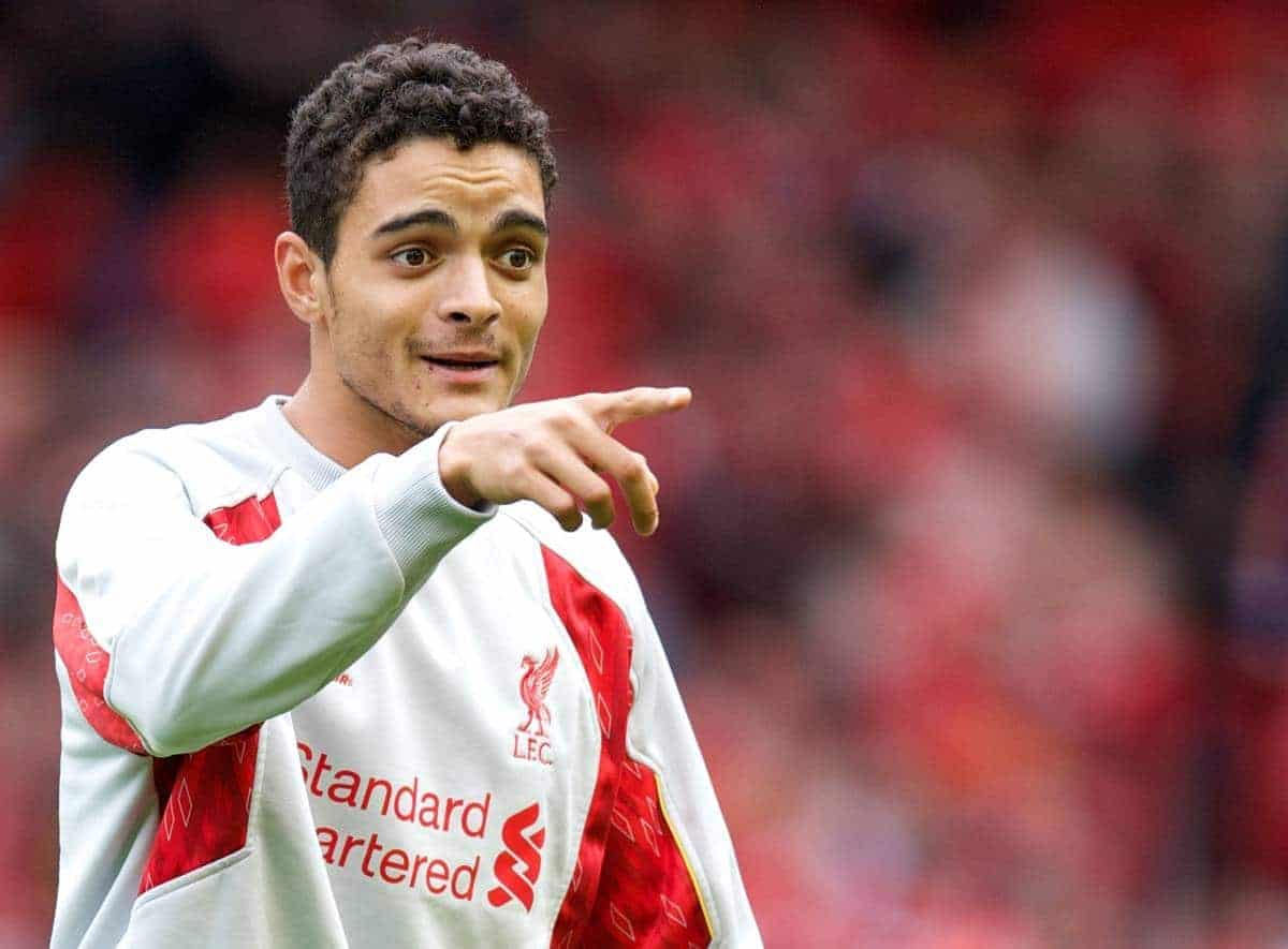 LIVERPOOL, ENGLAND - Saturday, October 5, 2013: Liverpool's Tiago Ilori warm-up before the Premiership match against Crystal Palace at Anfield. (Pic by David Rawcliffe/Propaganda)