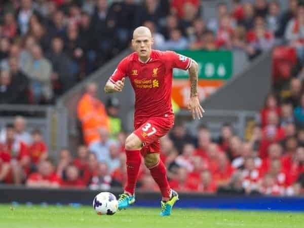 LIVERPOOL, ENGLAND - Saturday, October 5, 2013: Liverpool's Martin Skrtel in action against Crystal Palace during the Premiership match at Anfield. (Pic by David Rawcliffe/Propaganda)