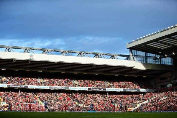 LIVERPOOL, ENGLAND - Saturday, October 26, 2013: The Anfield Road stand in bright sunshine as Liverpool take on West Bromwich Albion during the Premiership match at Anfield. (Pic by David Rawcliffe/Propaganda)