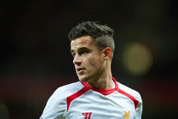 LONDON, ENGLAND - Saturday, November 2, 2013: Liverpool's Philippe Coutinho Correia in action against Arsenal during the Premiership match at the Emirates Stadium. (Pic by David Rawcliffe/Propaganda)