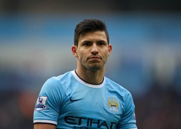 MANCHESTER, ENGLAND - Sunday, November 24, 2013: Manchester City's Sergio Aguero in action against Tottenham Hotspur during the Premiership match at the City of Manchester Stadium. (Pic by David Rawcliffe/Propaganda)