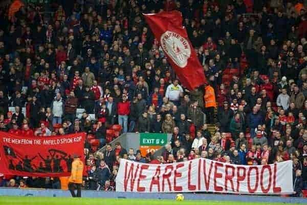 LIVERPOOL, ENGLAND - Saturday, December 7, 2013: Liverpool supporters' banner 'We Are Liverpool' during the Premiership match against West Ham United at Anfield. (Pic by David Rawcliffe/Propaganda)