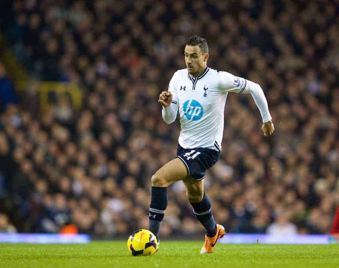 LONDON, ENGLAND - Sunday, December 15, 2013: Tottenham Hotspur's Nacer Chadli in action against Liverpool during the Premiership match at White Hart Lane. (Pic by David Rawcliffe/Propaganda)