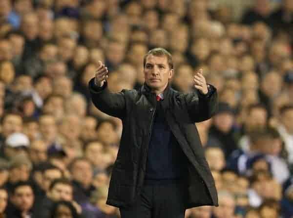 LONDON, ENGLAND - Sunday, December 15, 2013: Liverpool's manager Brendan Rodgers during the Premiership match against Tottenham Hotspur at White Hart Lane. (Pic by David Rawcliffe/Propaganda)