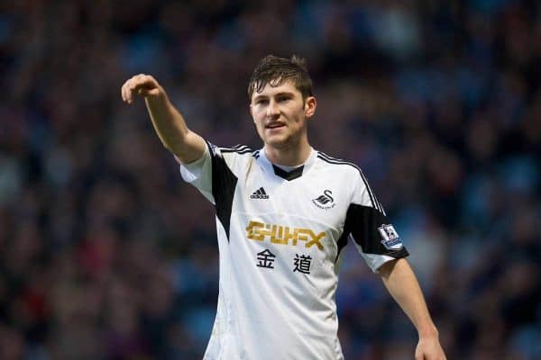 LIVERPOOL, ENGLAND - Saturday, December 28, 2013: Swansea City's Ben Davies in action against Aston Villa during the Premiership match at Villa Park. (Pic by David Rawcliffe/Propaganda)