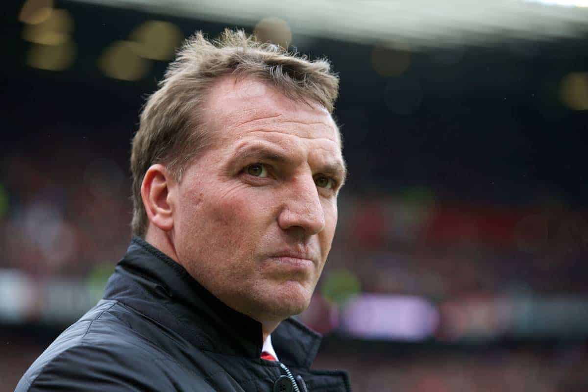 MANCHESTER, ENGLAND - Sunday, March 16, 2014: Liverpool's manager Brendan Rodgers before the Premiership match against Manchester United at Old Trafford. (Pic by David Rawcliffe/Propaganda)