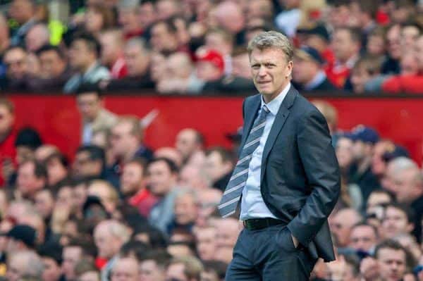 MANCHESTER, ENGLAND - Saturday, March 29, 2014: Manchester United's David Moyes during the Premiership match against Aston Villa at Old Trafford. (Pic by David Rawcliffe/Propaganda)