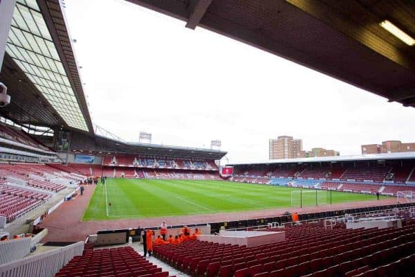 LONDON, ENGLAND - Sunday, April 6, 2014: A general view of West Ham United's Upton Park Stadium before the Premiership match against Liverpool. (Pic by David Rawcliffe/Propaganda)