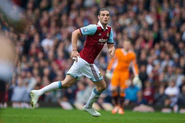 LONDON, ENGLAND - Sunday, April 6, 2014: West Ham United's Andy Carroll in action against Liverpool during the Premiership match at Upton Park. (Pic by David Rawcliffe/Propaganda)