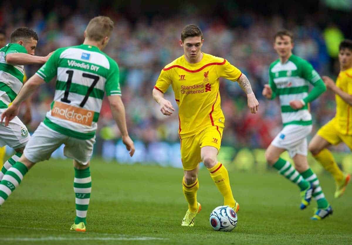 DUBLIN, REPUBLIC OF IRELAND - Wednesday, May 14, 2014: Liverpool's Jack Dunn in action against Shamrock Rovers during a postseason friendly match at Lansdowne Road. (Pic by David Rawcliffe/Propaganda)