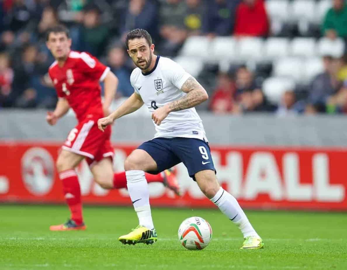 SWANSEA, WALES - Monday, May 19, 2014: England's Danny Ings in action against Wales during the 2015 UEFA European Under-21 Championship Qualifying Group 1 match at the Liberty Stadium. (Pic by David Rawcliffe/Propaganda)