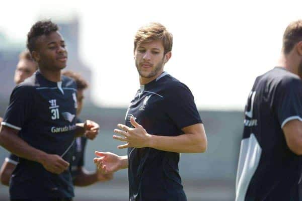 HARVARD, USA - Monday, July 21, 2014: Liverpool's Adam Lallana during a preseason training session at the Harvard Stadium in Boston on day one of their USA Tour. (Pic by David Rawcliffe/Propaganda)