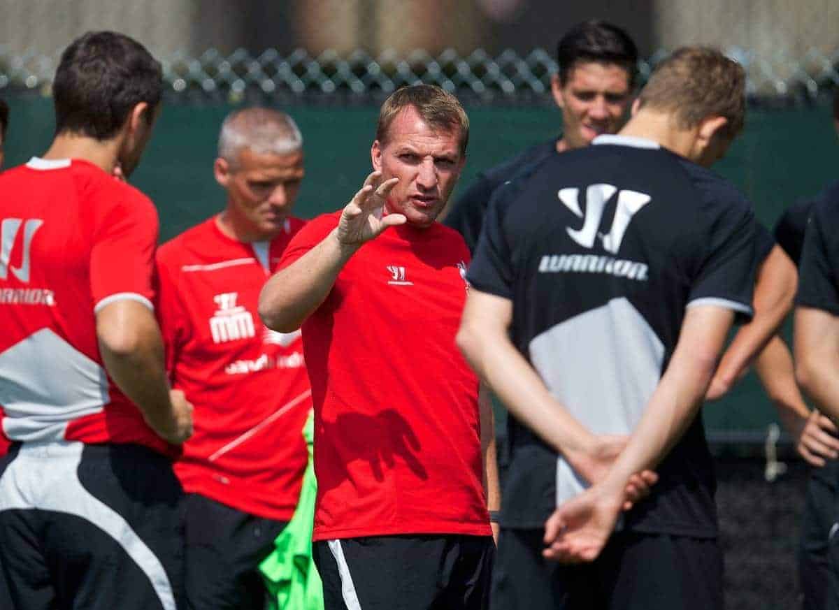 HARVARD, USA - Friday, July 25, 2014: Liverpool's manager Brendan Rodgers during a preseason training session at the Harvard Stadium in Boston on day five of the club's USA Tour. (Pic by David Rawcliffe/Propaganda)