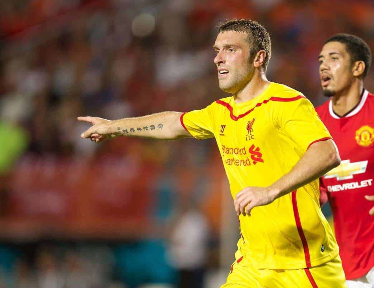 MIAMI, USA - Monday, August 4, 2014: Liverpool's Rickie Lambert in action against Manchester United during the International Champions Cup Final match at the SunLife Stadium on day fifteen of the club's USA Tour. (Pic by David Rawcliffe/Propaganda)