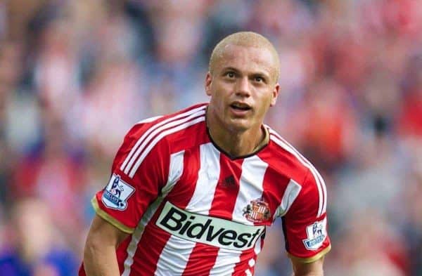 SUNDERLAND, ENGLAND - Sunday, August 24, 2014: Sunderland's Wes Brown in action against Manchester United during the Premier League match at the Stadium of Light. (Pic by David Rawcliffe/Propaganda)