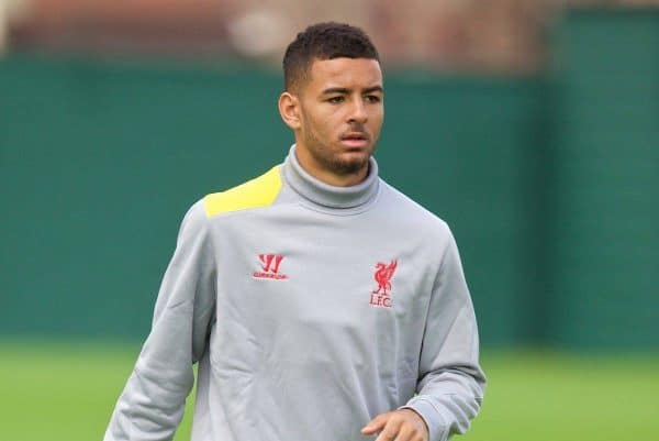 LIVERPOOL, ENGLAND - Monday, September 15, 2014: Liverpool's Kevin Stewart during training at Melwood ahead of their opening UEFA Champions League Group B match against PFC Ludogorets Razgrad. (Pic by David Rawcliffe/Propaganda)
