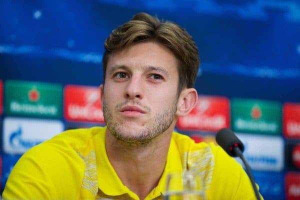 BASEL, SWITZERLAND - Tuesday, September 30, 2014: Liverpool's Adam Lallana during a press conference at the St. Jakob Stadium ahead of the UEFA Champions League Group B match against FC Basel. (Pic by David Rawcliffe/Propaganda)