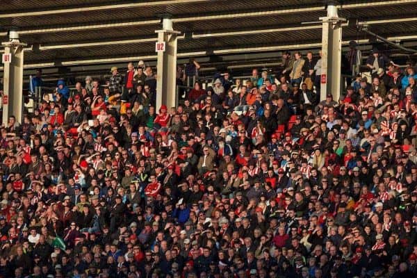 SUNDERLAND, ENGLAND - Sunday, November 9, 2014: Sunderland supporters in the late autumn sunshine during the Premier League match against Everton at the Stadium of Light. (Pic by David Rawcliffe/Propaganda)