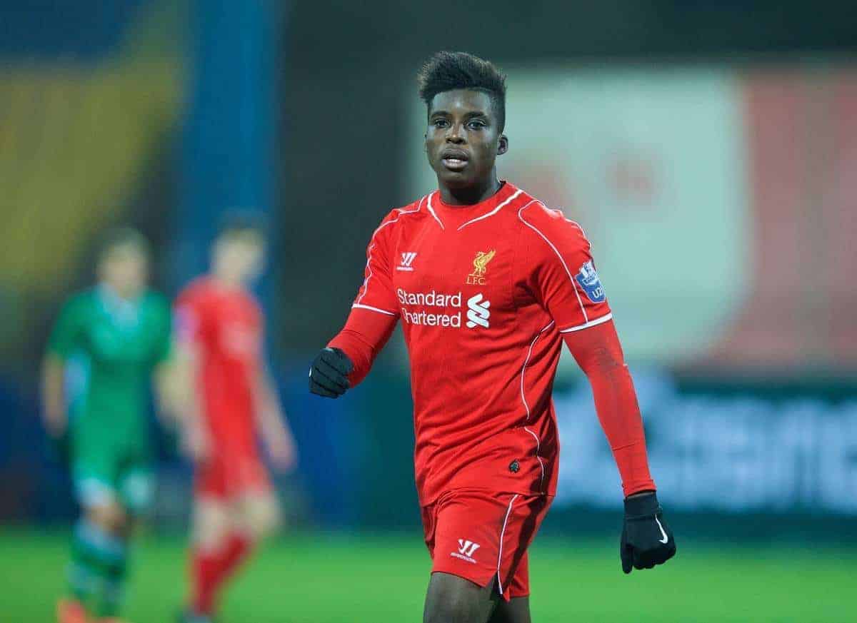 SOFIA, BULGARIA - Wednesday, November 26, 2014: Liverpool's Oviemuno Ejaria Sheyi Ojo in action against PFC Ludogorets Razgrad during the UEFA Youth League Group B match at the Georgi Asparuhov Stadium. (Pic by David Rawcliffe/Propaganda)