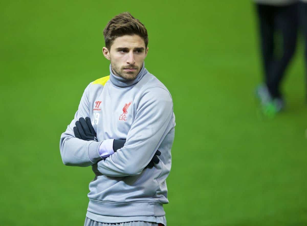 LIVERPOOL, ENGLAND - Monday, December 8, 2014: Liverpool's Fabio Borini during a training session at Anfield ahead of the final UEFA Champions League Group B match against FC Basel. (Pic by David Rawcliffe/Propaganda)