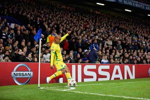 LONDON, ENGLAND - Wednesday, December 10, 2014: Sporting Clube de Portugal's Joao Mario takes a corner with the ball outside the quadrant during the final UEFA Champions League Group G match against Chelsea at Stamford Bridge. (Pic by David Rawcliffe/Propaganda)