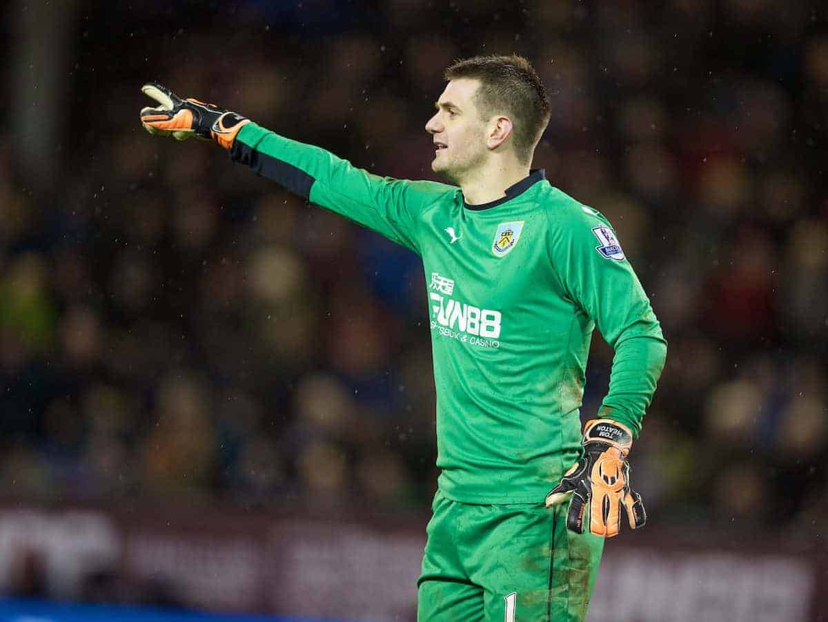 BURNLEY, ENGLAND - Boxing Day, Friday, December 26, 2014: Burnley's goalkeeper Tom Heaton in action against Liverpool during the Premier League match at Turf Moor. (Pic by David Rawcliffe/Propaganda)