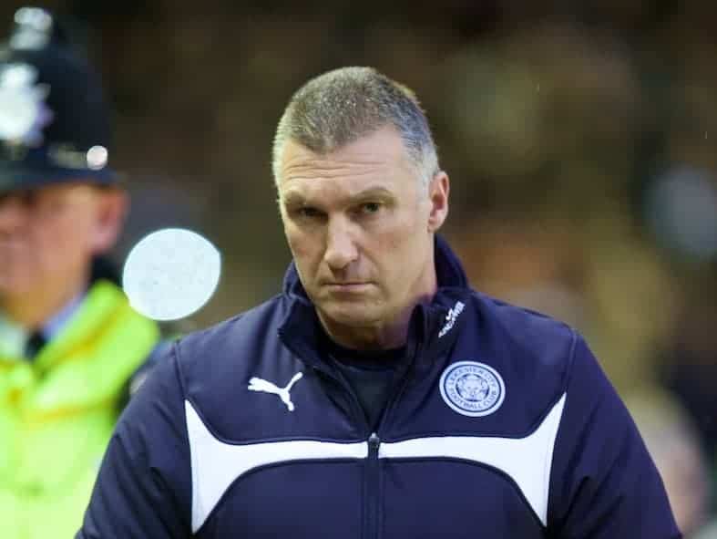 LIVERPOOL, ENGLAND - Thursday, New Year's Day, January 1, 2015: Leicester City's Nigel Pearson during the Premier League match against Liverpool at Anfield. (Pic by David Rawcliffe/Propaganda)