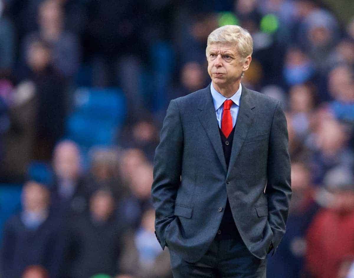 MANCHESTER, ENGLAND - Sunday, January 18, 2015: Arsenal's manager Arsene Wenger during the Premier League match against Manchester City at the City of Manchester Stadium. (Pic by David Rawcliffe/Propaganda)