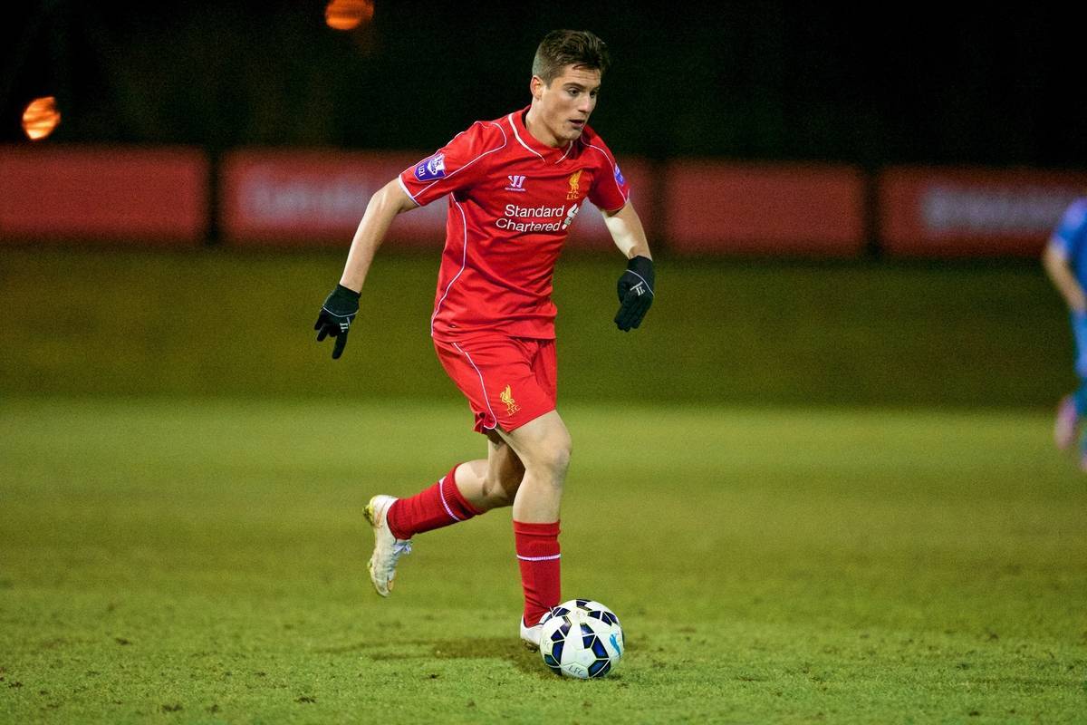 KIRKBY, ENGLAND - Monday, February 16, 2015: Liverpool's Sergi Canos in action against Sunderland during the Under 21 FA Premier League match at the Kirkby Academy. (Pic by David Rawcliffe/Propaganda)