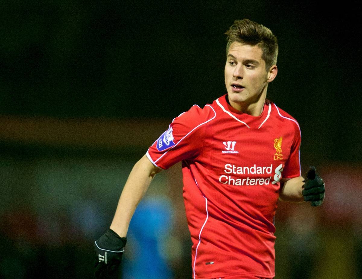 KIRKBY, ENGLAND - Monday, February 16, 2015: Liverpool's Sergi Canos in action against Sunderland during the Under 21 FA Premier League match at the Kirkby Academy. (Pic by David Rawcliffe/Propaganda)