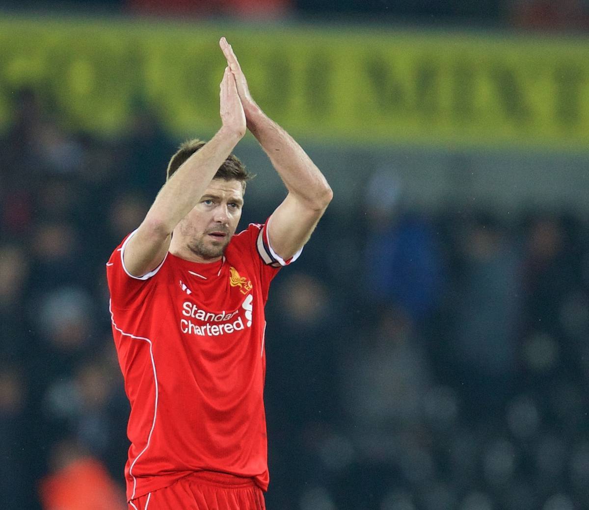 SWANSEA, ENGLAND - Monday, March 16, 2015: Liverpool's captain Steven Gerrard after the 1-0 victory over Swansea City during the Premier League match at the Liberty Stadium. (Pic by David Rawcliffe/Propaganda)