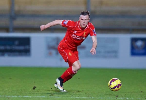 CHESTER, WALES - Friday, March 20, 2015: Liverpool's Brad Smith in action against West Ham United during the Under 21 FA Premier League match at Deva Stadium. (Pic by David Rawcliffe/Propaganda)