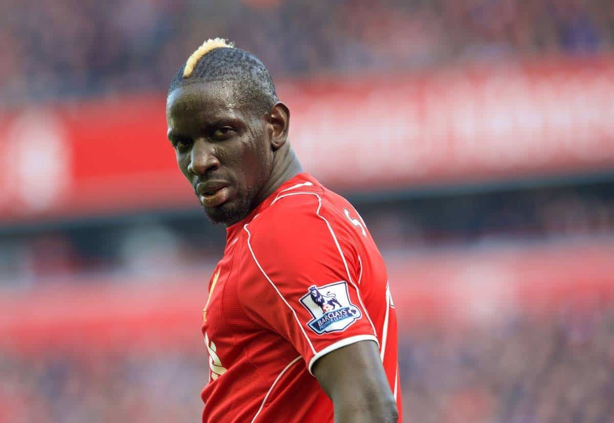 LIVERPOOL, ENGLAND - Sunday, March 22, 2015: Liverpool's Mamadou Sakho in action against Manchester United during the Premier League match at Anfield. (Pic by David Rawcliffe/Propaganda)