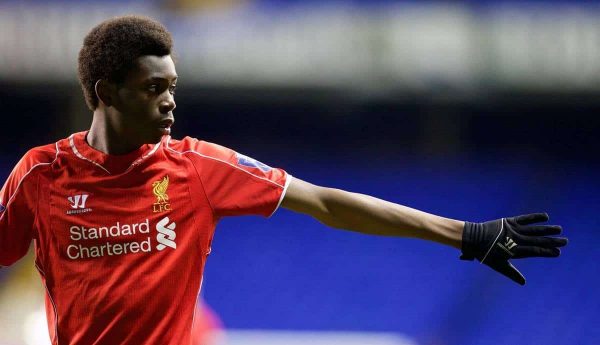 LONDON, ENGLAND - Friday, April 17, 2015: Liverpool's Ovie Ejaria in action against Tottenham Hotspur during the Under 21 FA Premier League match at White Hart Lane. (Pic by David Rawcliffe/Propaganda)