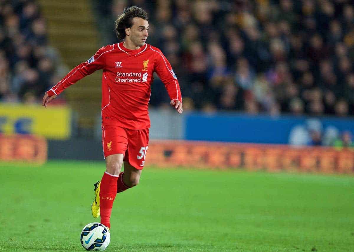 KINGSTON-UPON-HULL, ENGLAND - Tuesday, April 28, 2015: Liverpool's Lazar Markovic in action against Hull City during the Premier League match at the KC Stadium. (Pic by David Rawcliffe/Propaganda)