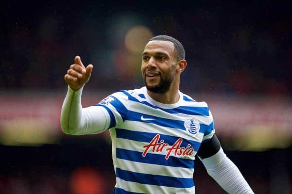 LIVERPOOL, ENGLAND - Saturday, May 2, 2015: Queens Park Rangers' Matt Phillips in action against Liverpool during the Premier League match at Anfield. (Pic by David Rawcliffe/Propaganda)