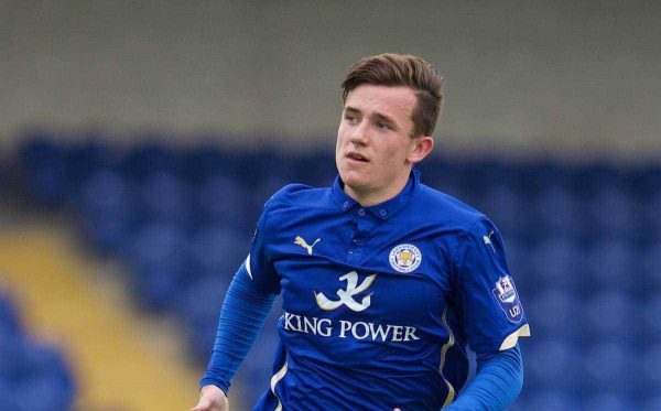 CHESTER, WALES - Monday, May 4, 2015: Leicester City's Ben Chilwell in action against Liverpool during the Under 21 FA Premier League match at the Deva Stadium. (Pic by David Rawcliffe/Propaganda)