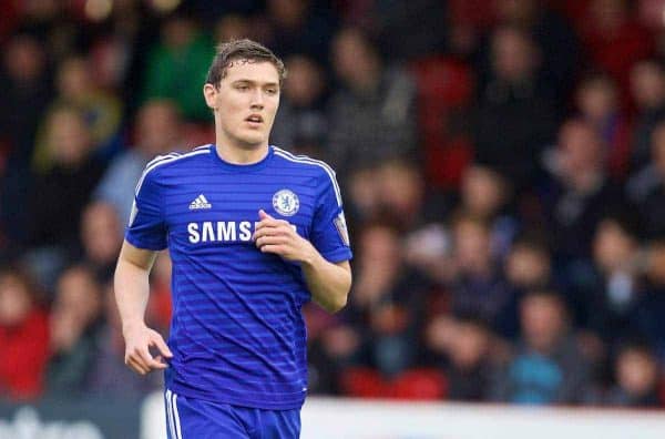 ALDERSHOT, ENGLAND - Thursday, May 7, 2015: Chelsea's Andreas Christensen in action against Liverpool during the Under 21 FA Premier League match at the Recreation Ground. (Pic by David Rawcliffe/Propaganda)