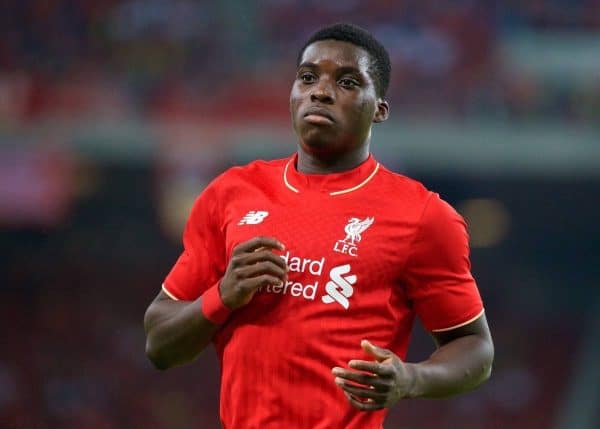 KUALA LUMPUR, MALAYSIA - Friday, July 24, 2015: Liverpool's Sheyi Ojo in action against a Malaysia XI during a friendly match at the Bukit Jalil National Stadium on day twelve of the club's preseason tour. (Pic by David Rawcliffe/Propaganda)