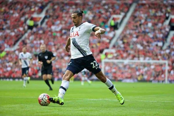 MANCHESTER, ENGLAND - Saturday, August 8, 2015: Tottenham Hotspur's Nacer Chadli in action against Manchester United during the Premier League match at Old Trafford. (Pic by David Rawcliffe/Propaganda)