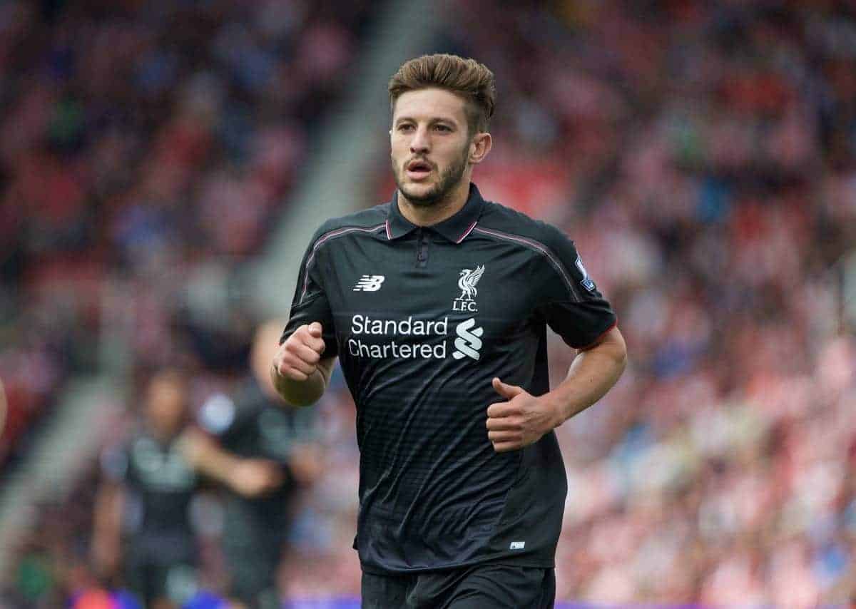 STOKE-ON-TRENT, ENGLAND - Sunday, August 9, 2015: Liverpool's Adam Lallana in action against Stoke City during the Premier League match at the Britannia Stadium. (Pic by David Rawcliffe/Propaganda)