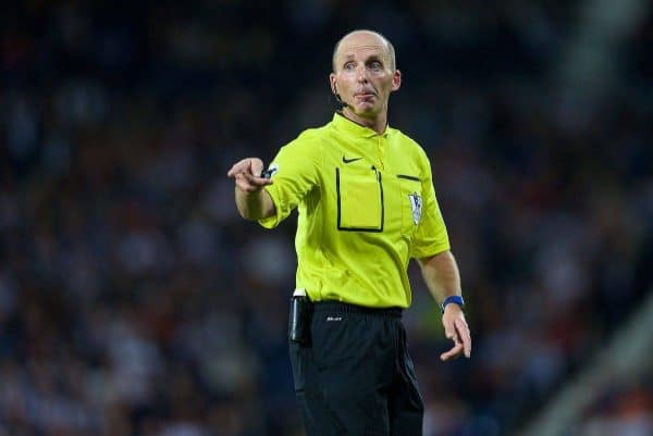 WEST BROMWICH, ENGLAND - Monday, August 10, 2015: Referee Mike Dean takes charge of West Bromwich Albion versus Manchester City during the Premier League match at the Hawthorns. (Pic by David Rawcliffe/Propaganda)