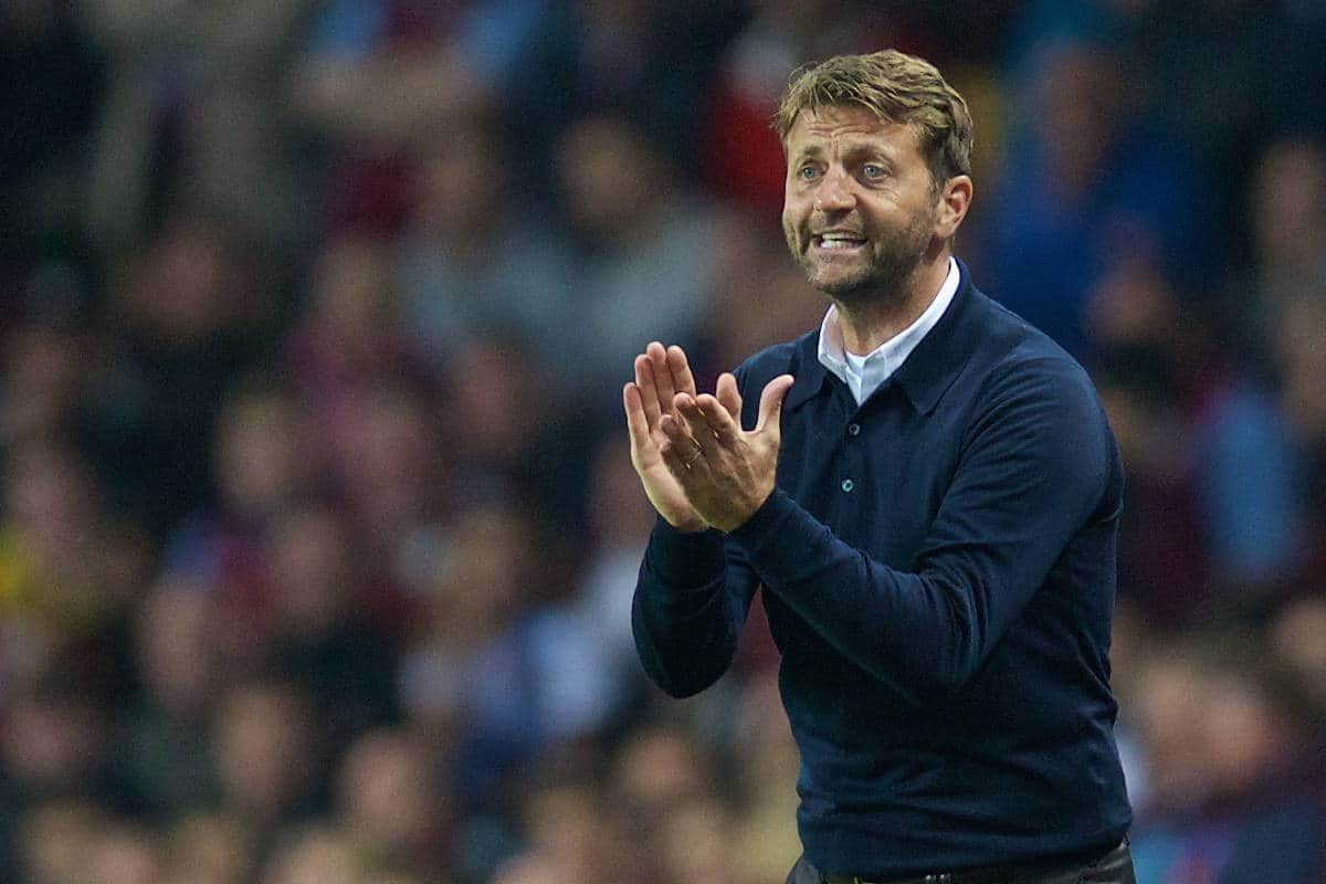 BIRMINGHAM, ENGLAND - Friday, August 14, 2015: Aston Villa's manager Tim Sherwood during the Premier League match against Manchester United at Villa Park. (Pic by David Rawcliffe/Propaganda)