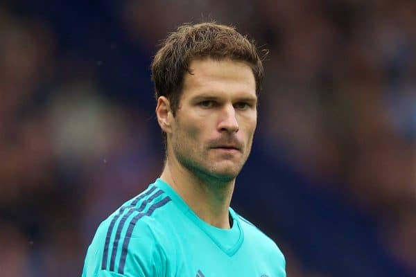 LIVERPOOL, ENGLAND - Saturday, September 12, 2015: Chelsea's goalkeeper Asmir Begovic in action against Everton during the Premier League match at Goodison Park. (Pic by David Rawcliffe/Propaganda)