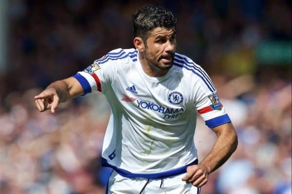 LIVERPOOL, ENGLAND - Saturday, September 12, 2015: Chelsea's Diego Costa in action against Everton during the Premier League match at Goodison Park. (Pic by David Rawcliffe/Propaganda)