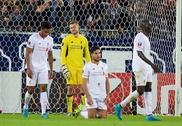 BORDEAUX, FRANCE - Thursday, September 17, 2015: Liverpool's goalkeeper Simon Mignolet looks dejected as FC Girondins de Bordeaux score an equalising goal during the UEFA Europa League Group Stage Group B match at the Nouveau Stade de Bordeaux. (Pic by David Rawcliffe/Propaganda)