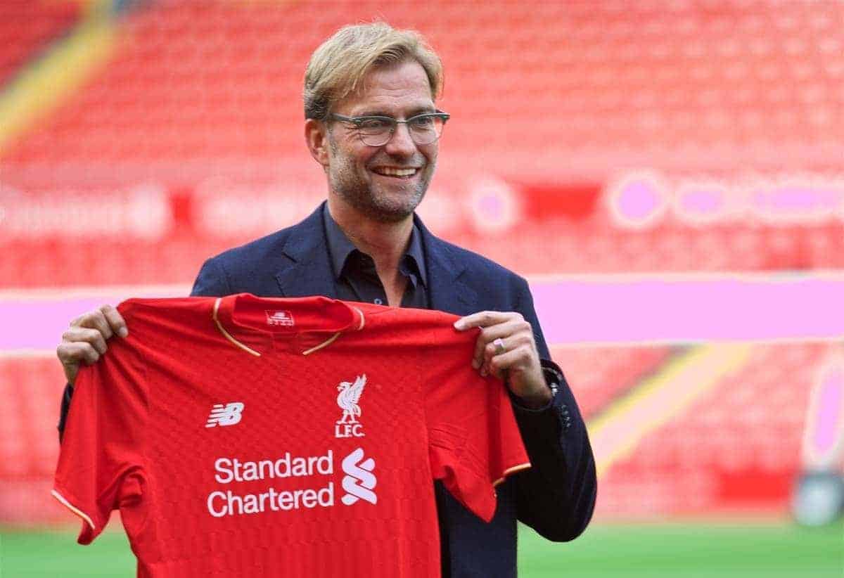 LIVERPOOL, ENGLAND - Friday, October 9, 2015: Liverpool's new manager Jürgen Klopp during a photo-call at Anfield. (Pic by David Rawcliffe/Propaganda)