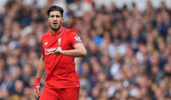 LONDON, ENGLAND - Saturday, October 17, 2015: Liverpool's Emre Can in action against Tottenham Hotspur during the Premier League match at White Hart Lane. (Pic by David Rawcliffe/Kloppaganda)c