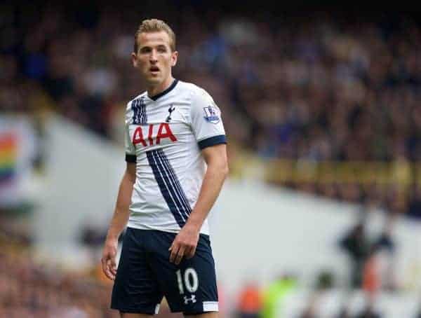 LONDON, ENGLAND - Saturday, October 17, 2015: Tottenham Hotspur's Harry Kane in action against Liverpool during the Premier League match at White Hart Lane. (Pic by David Rawcliffe/Kloppaganda)